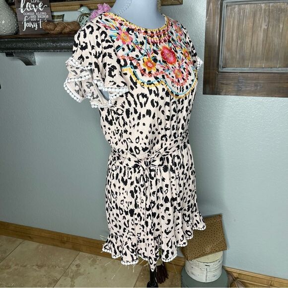 Savanna Jane Animal Print Mocha Black Floral Embroidery Romper - Picture 13 of 13